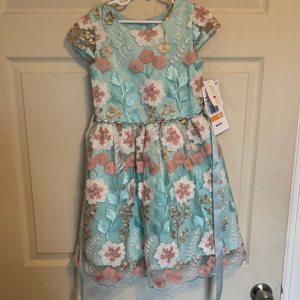 Rare Editions Aqua and Pink Floral Dress